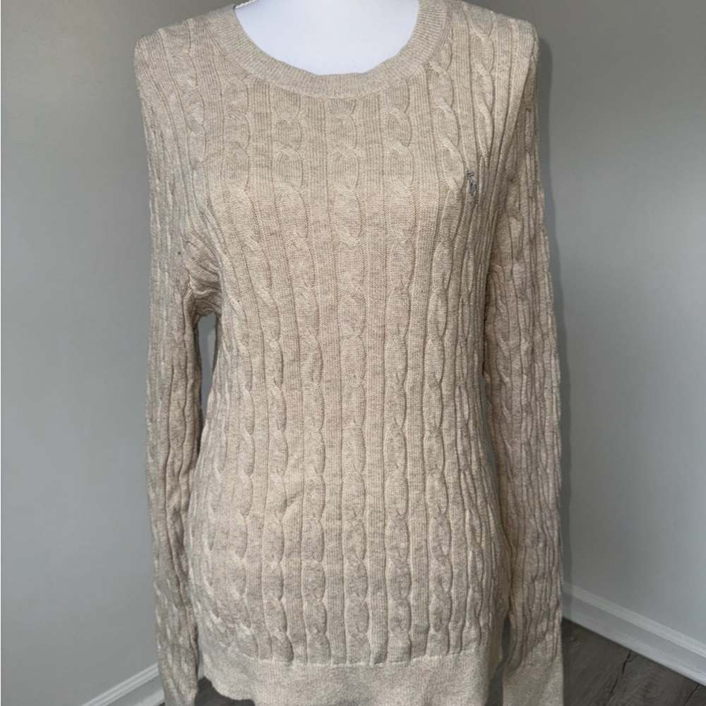 Abercrombie & Fitch Women’s Beige Cable Knit Sweater Size Large Classic Preppy